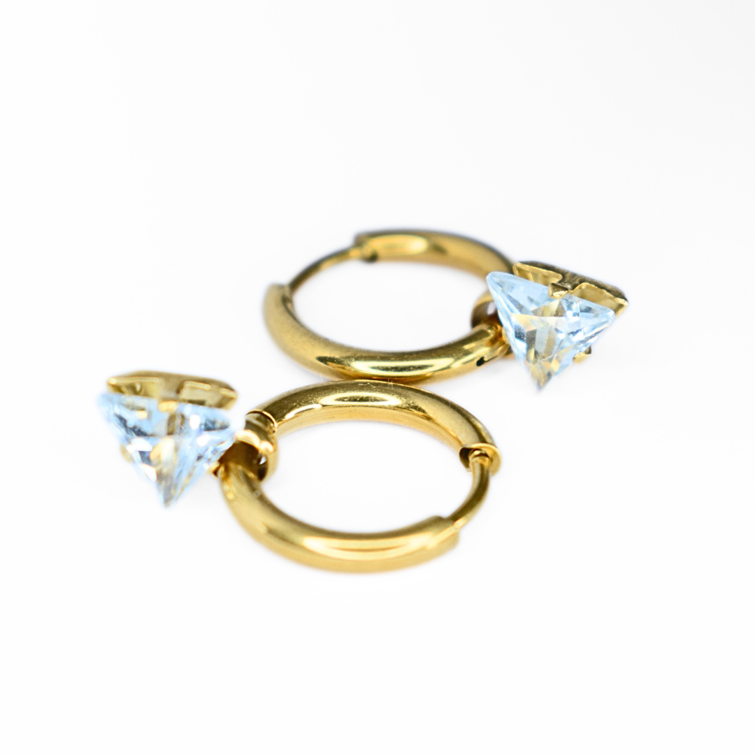 Triangle diamond charm hoops - Gold - TheEarringCollective