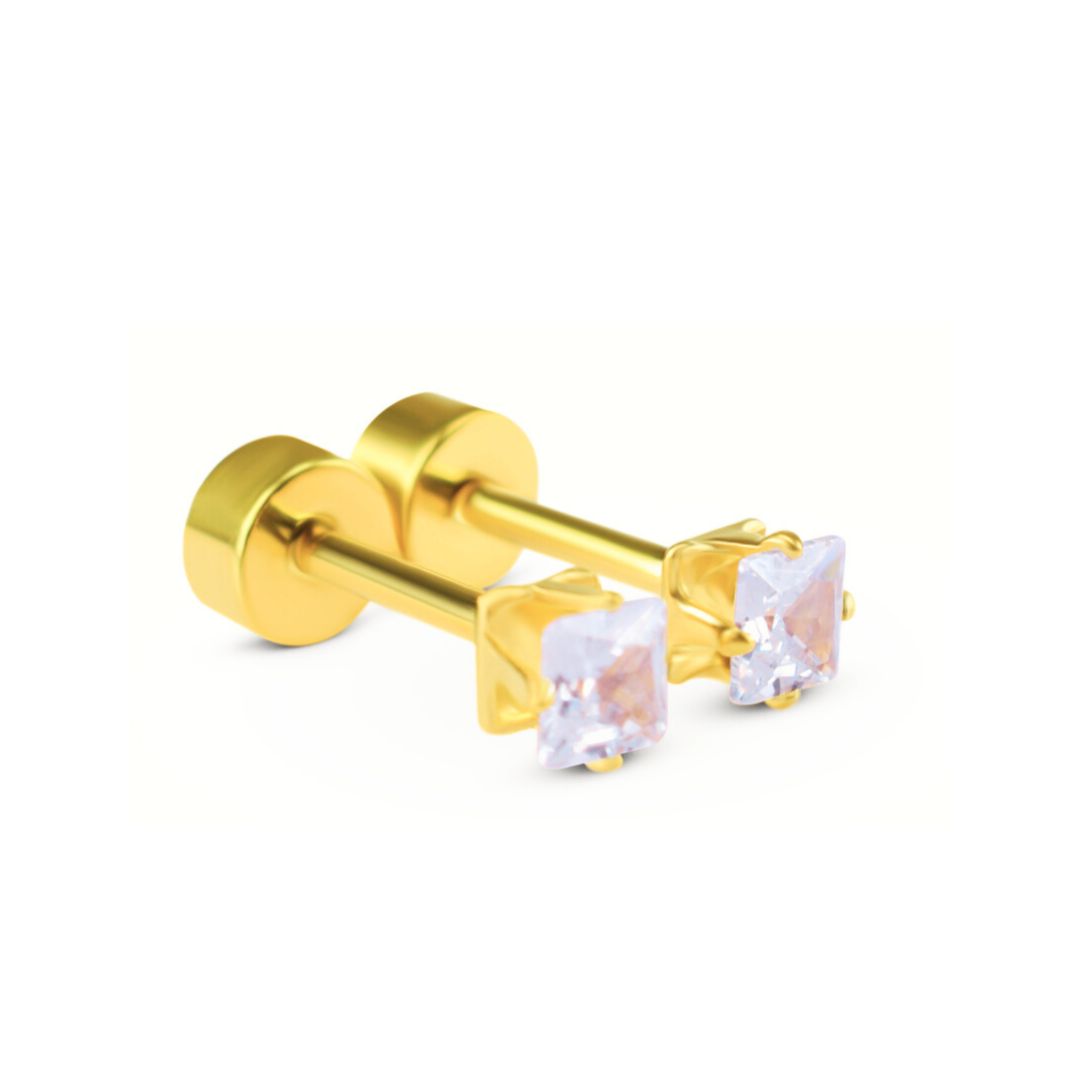 3mm Square diamond studs - Gold