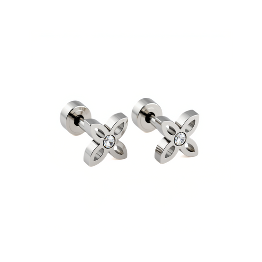 Sparkle flower studs - Silver
