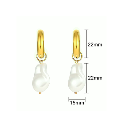 Baroque pearl style hoops - Gold