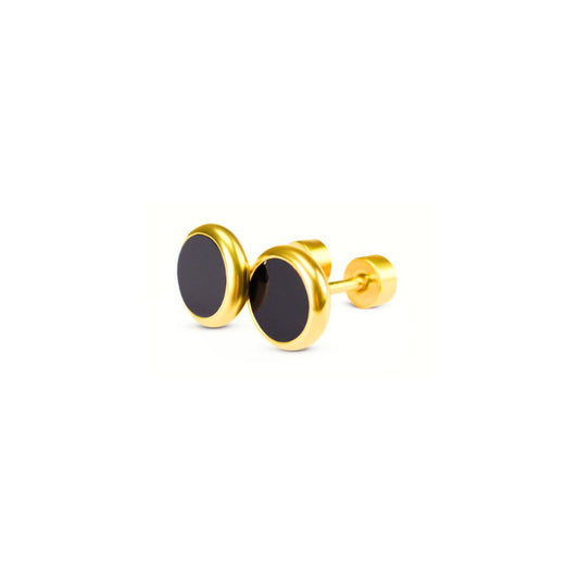 8mm Black circle studs - Gold