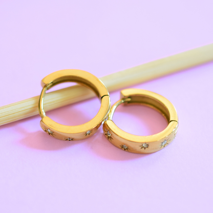 Diamond style sun hoops - Gold