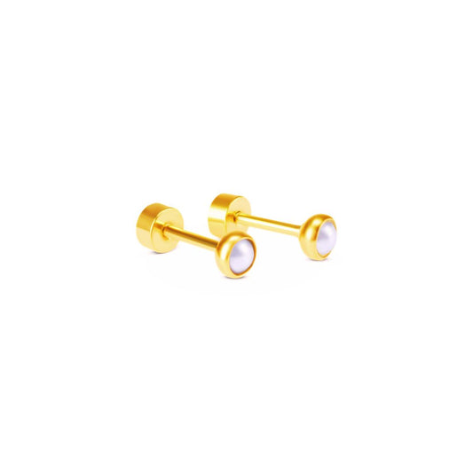 4mm Framed silver pearl studs - Gold