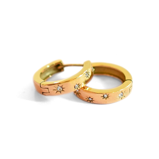 Diamond style sun hoops - Gold