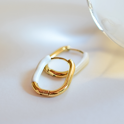 20mm White dipped oval hoops - Gold