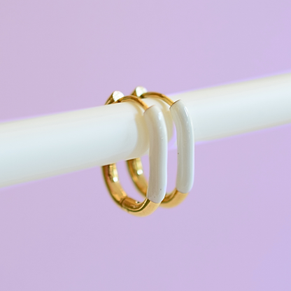 20mm White dipped oval hoops - Gold