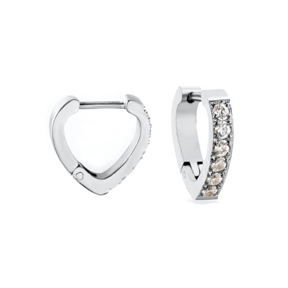 Diamond style heart hoops - Silver