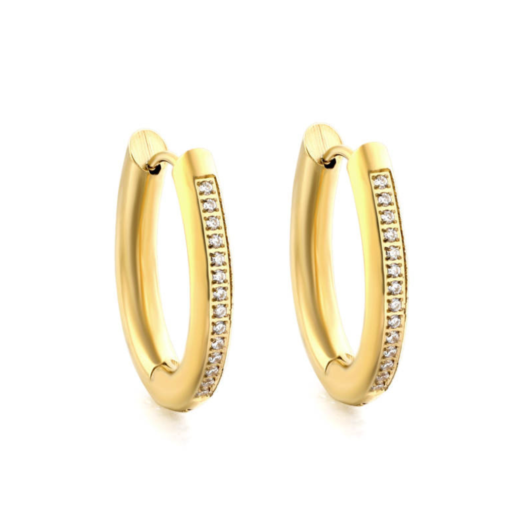 Diamond style oval hoops - Gold