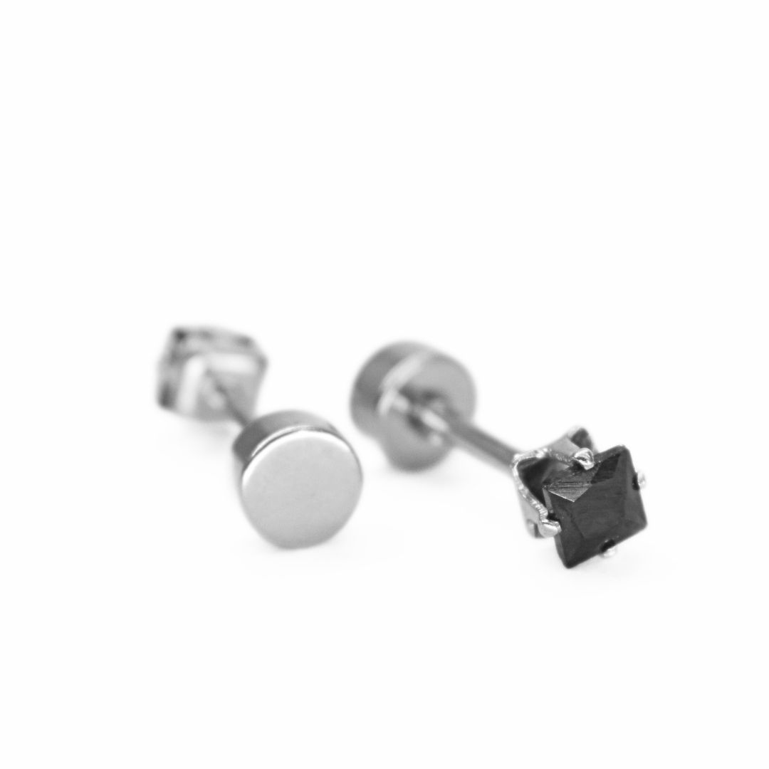 3mm Square black diamond studs - Silver - TheEarringCollective