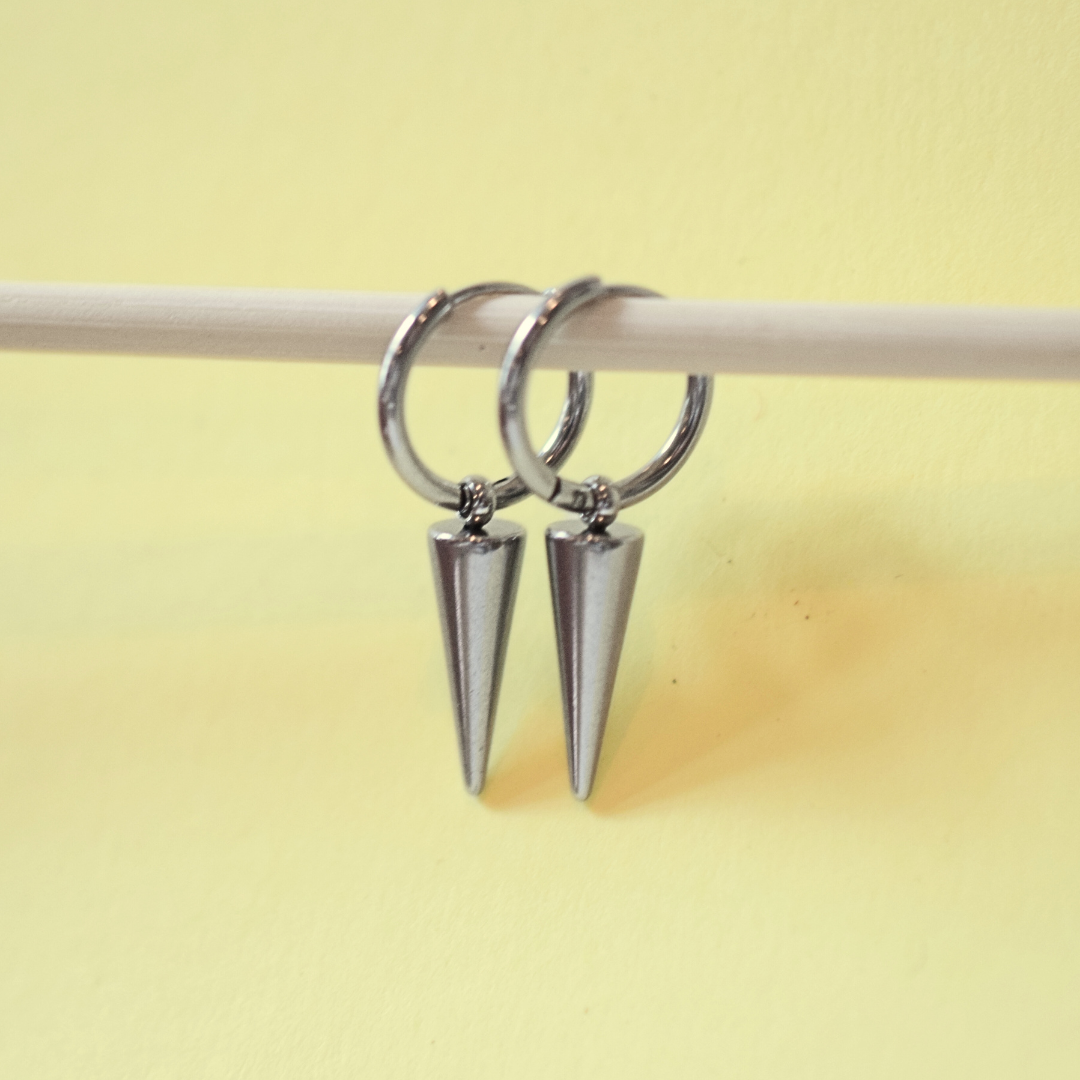 Simple spiked charm hoops - Silver