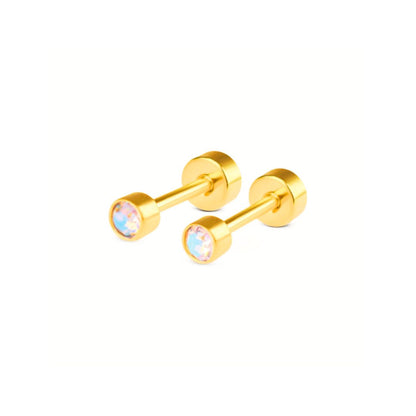 3mm rainbow framed diamond studs - Gold