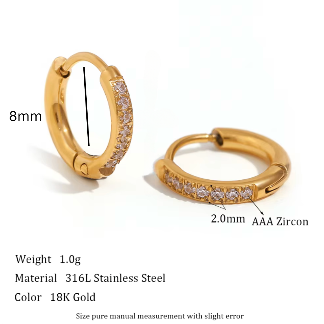 8mm Slim diamond style hoops - Gold