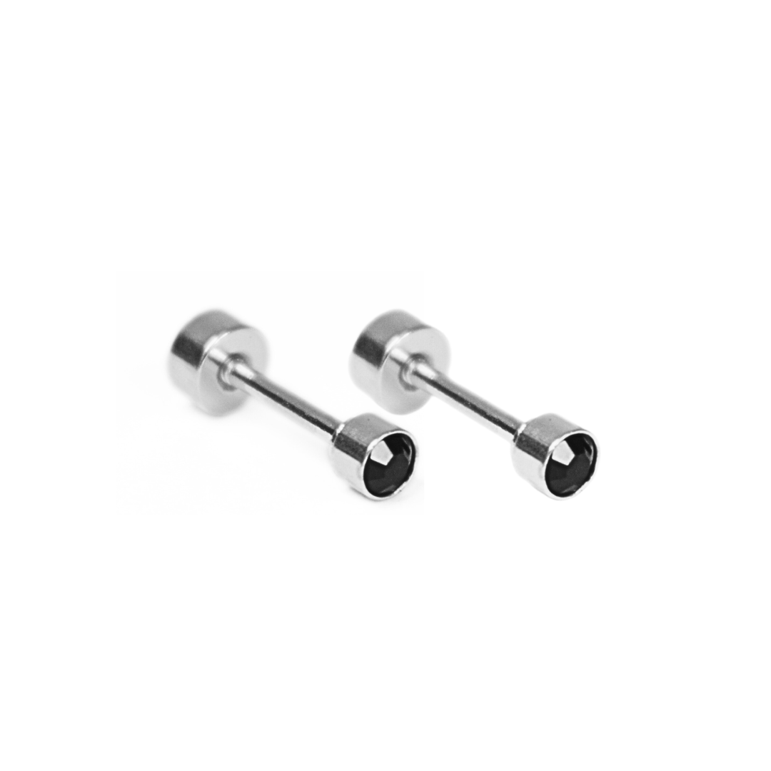 3mm Black framed diamond studs - Silver - TheEarringCollective