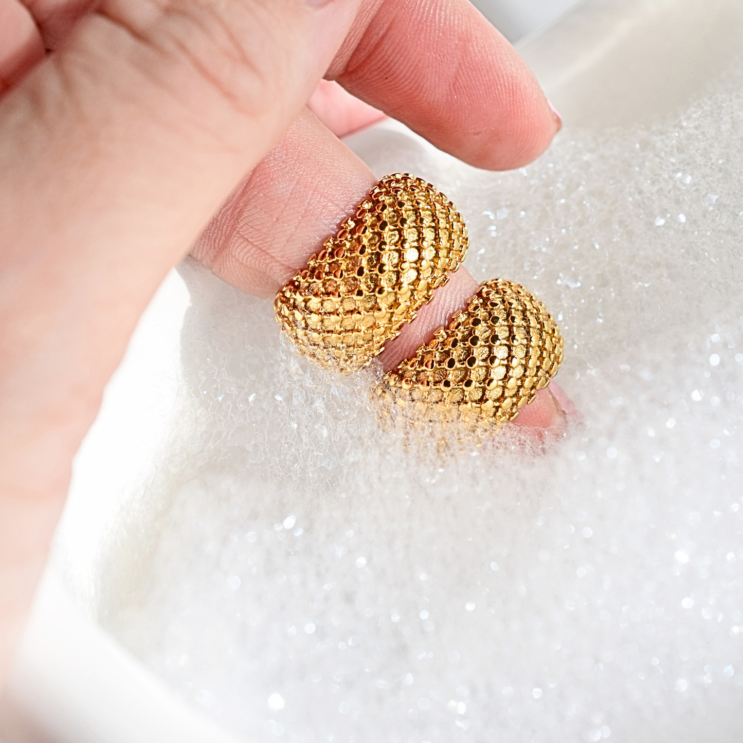 C shaped textured hoops - Gold