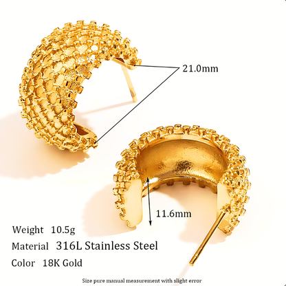 C shaped textured hoops - Gold