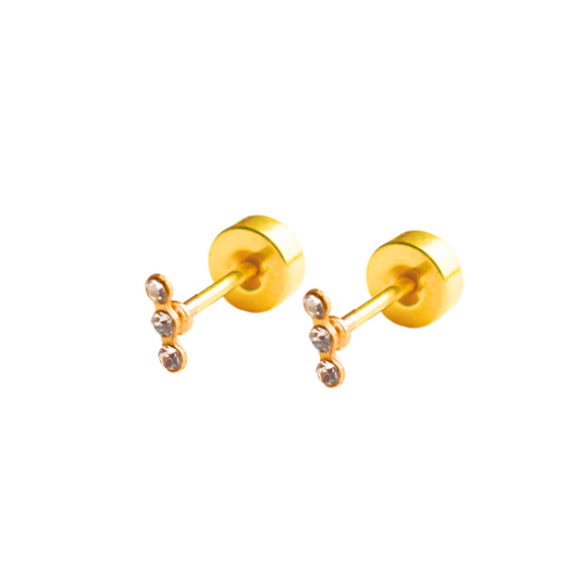 Triple diamond style studs - Gold