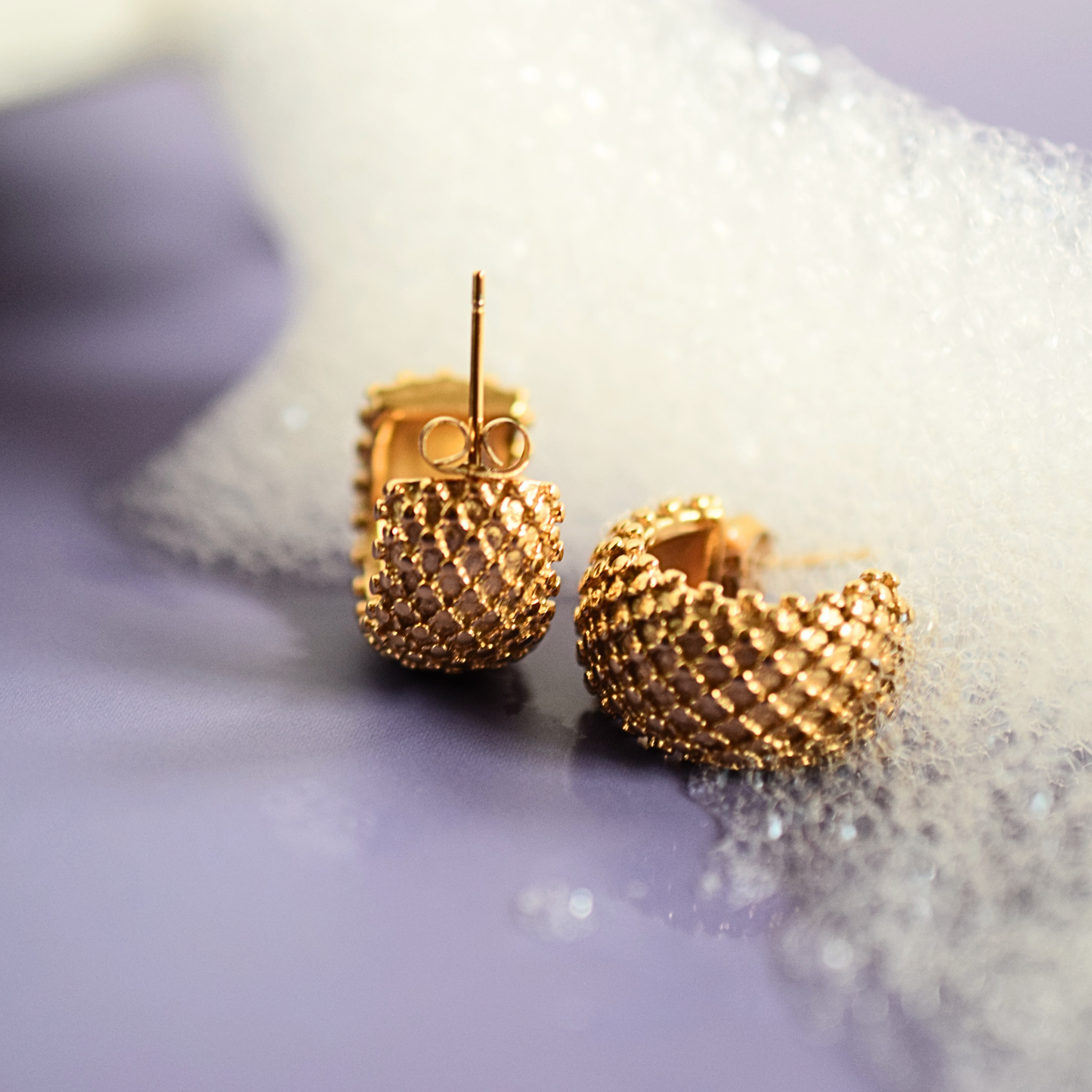 C shaped textured hoops - Gold