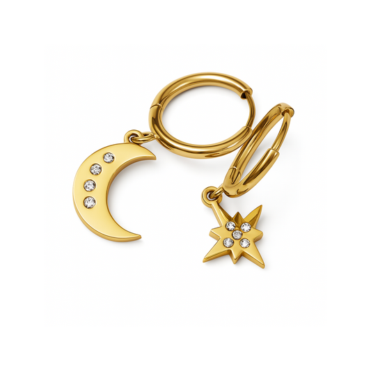 Moon and sun hoops - Gold