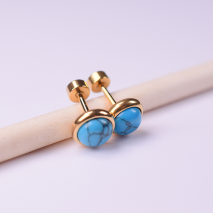 8mm Turquoise studs - Gold