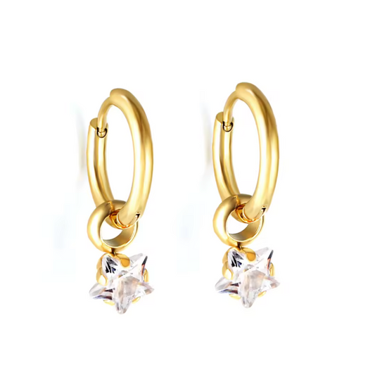 Starry diamond charm hoops - Gold