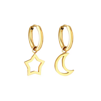 Starry moon charm hoops - Gold