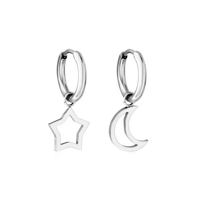 Starry moon charm hoops - Silver