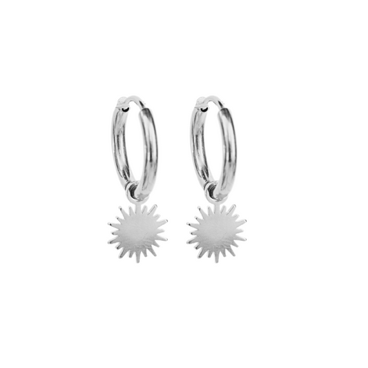 Sun charm hoops - Silver