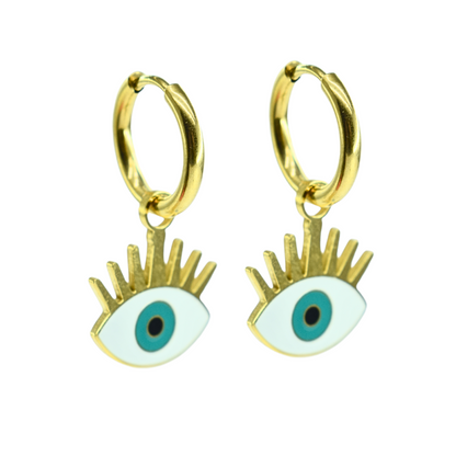 Pretty green eye charm hoops - Gold - TheEarringCollective