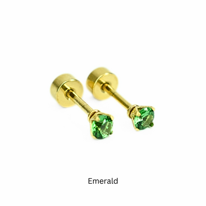 3mm Multi Colour diamond studs - Gold - TheEarringCollective