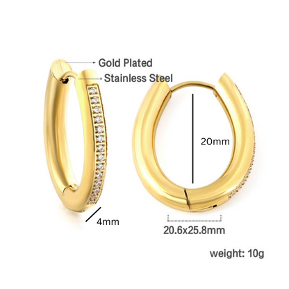 Diamond style oval hoops - Gold