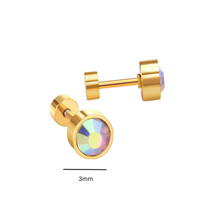 3mm rainbow framed diamond studs - Gold