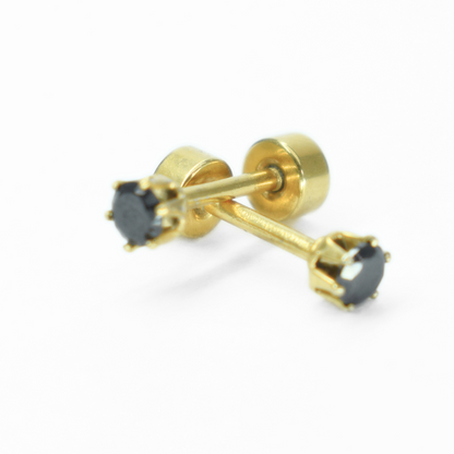 3mm Black diamond studs - Gold - TheEarringCollective