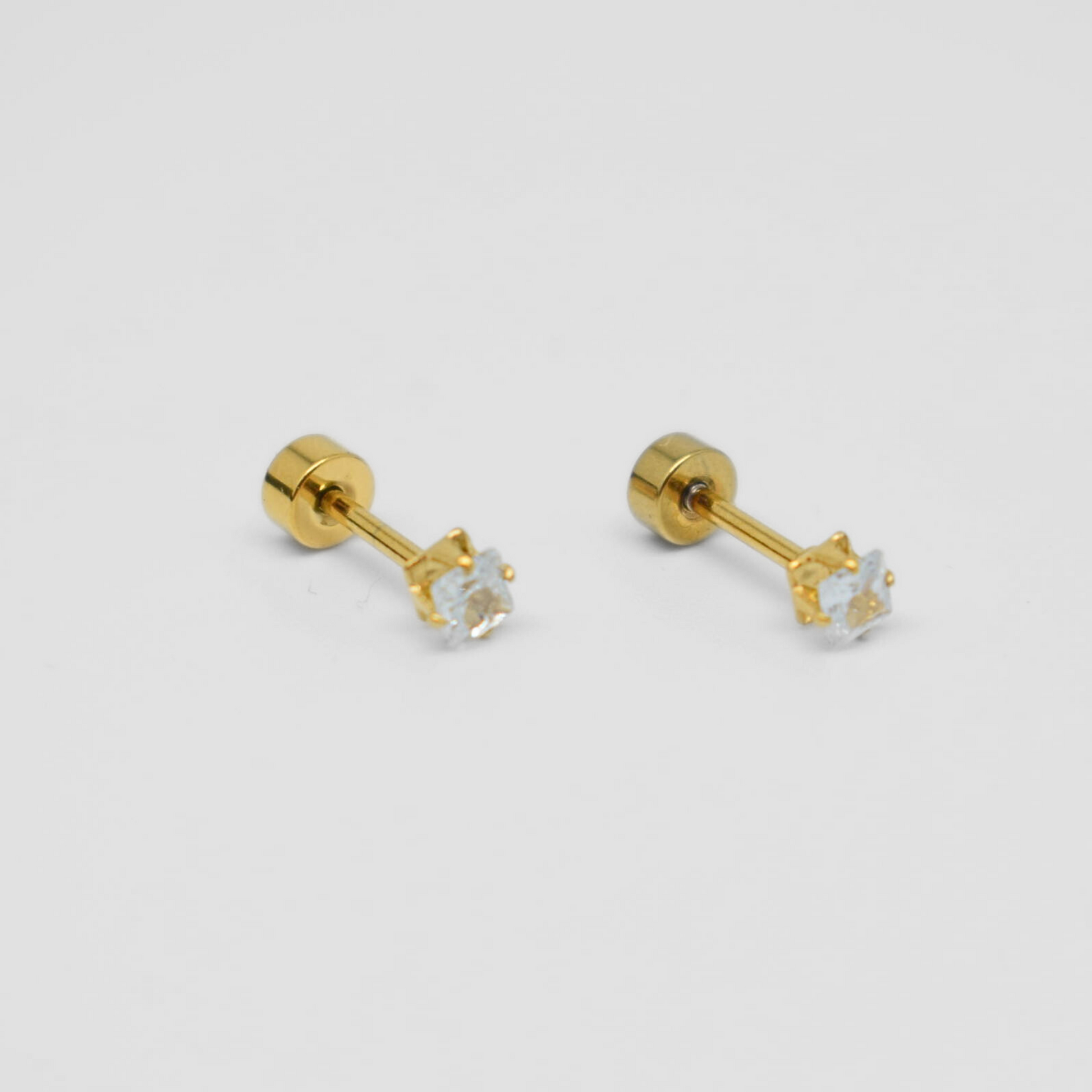 3mm Square diamond studs - Gold - TheEarringCollective