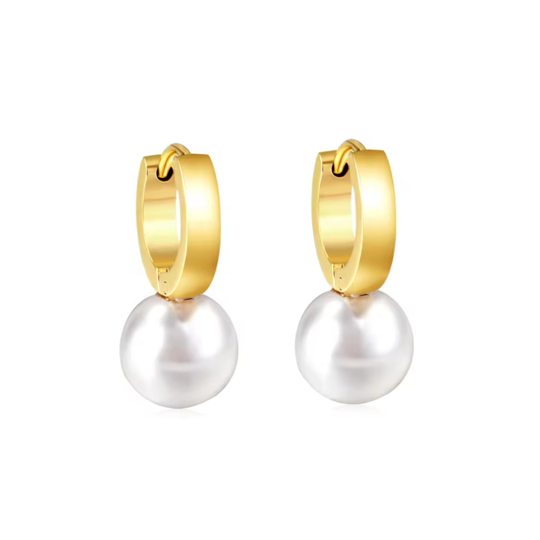 Round pearl hoops - Gold