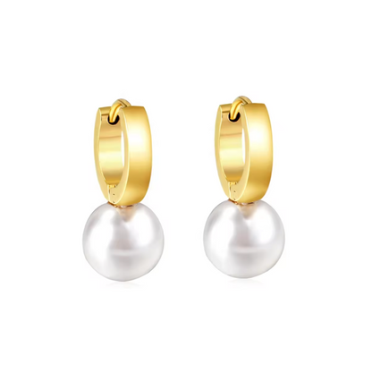 Round pearl hoops - Gold