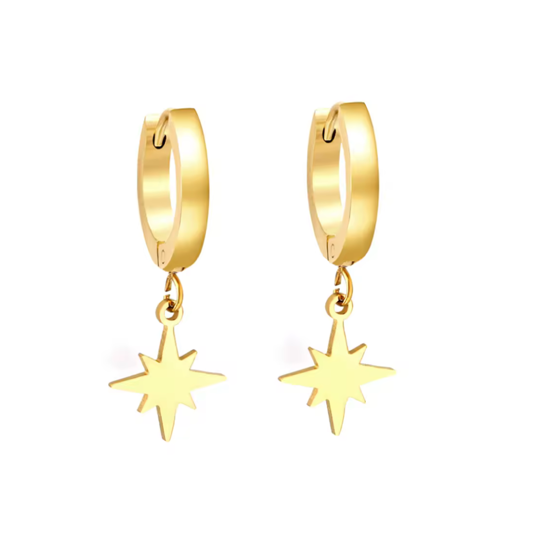 Hanging star hoops - Gold