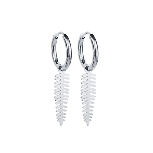 Dangled fern charm hoops - Silver