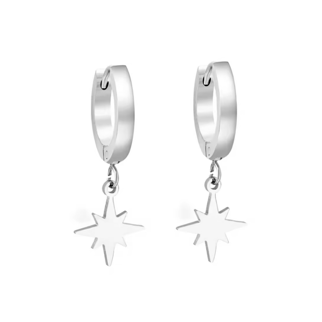 Hanging star hoops - Silver