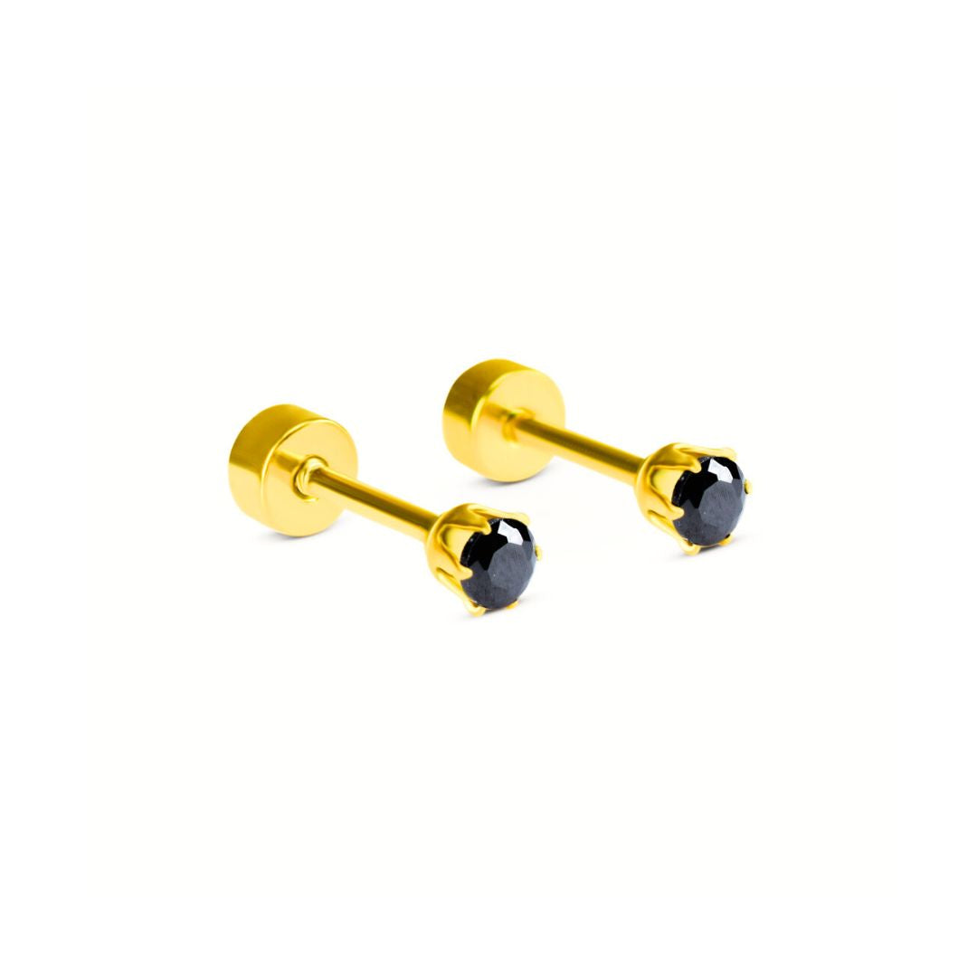 3mm Black diamond studs - Gold