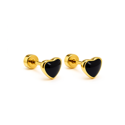 Framed black heart studs - Gold