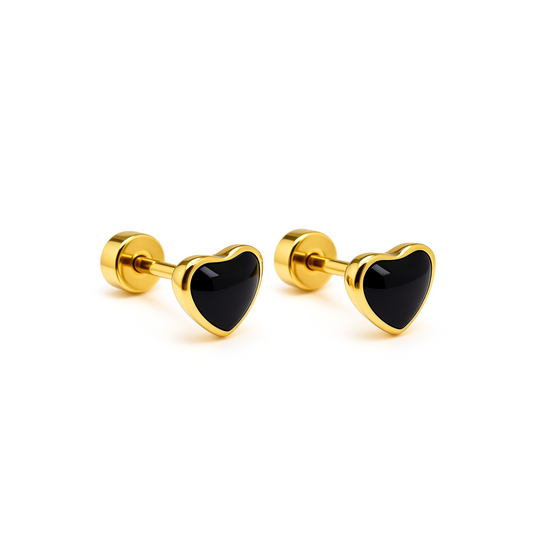 Framed black heart studs - Gold