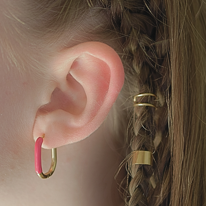 20mm Pink dipped oval hoops - Gold