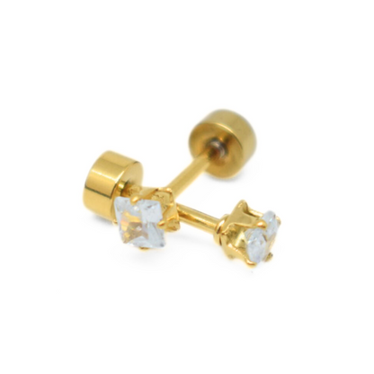 3mm Square diamond studs - Gold - TheEarringCollective