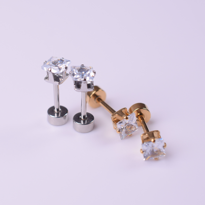 4mm Square diamond studs - Gold