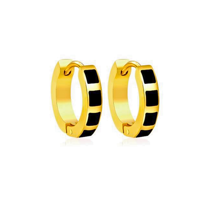 9mm Striped black hoops - Gold