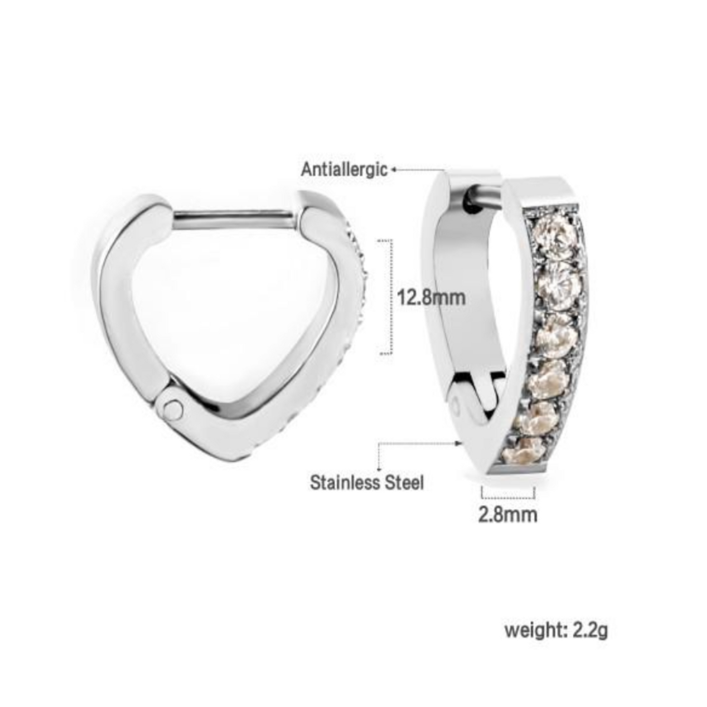 Diamond style heart hoops - Silver