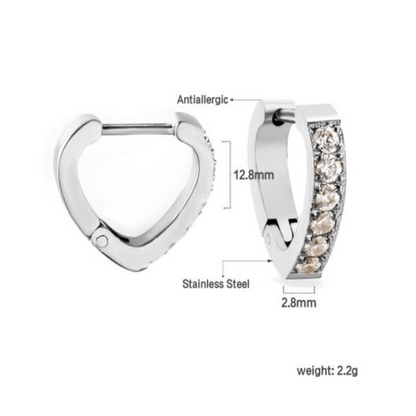 Diamond style heart hoops - Silver