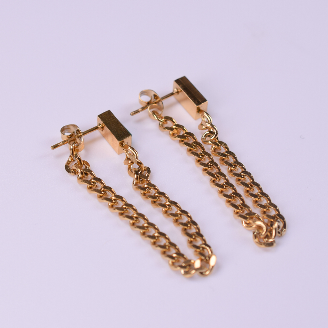 Diamond chained stud - Gold