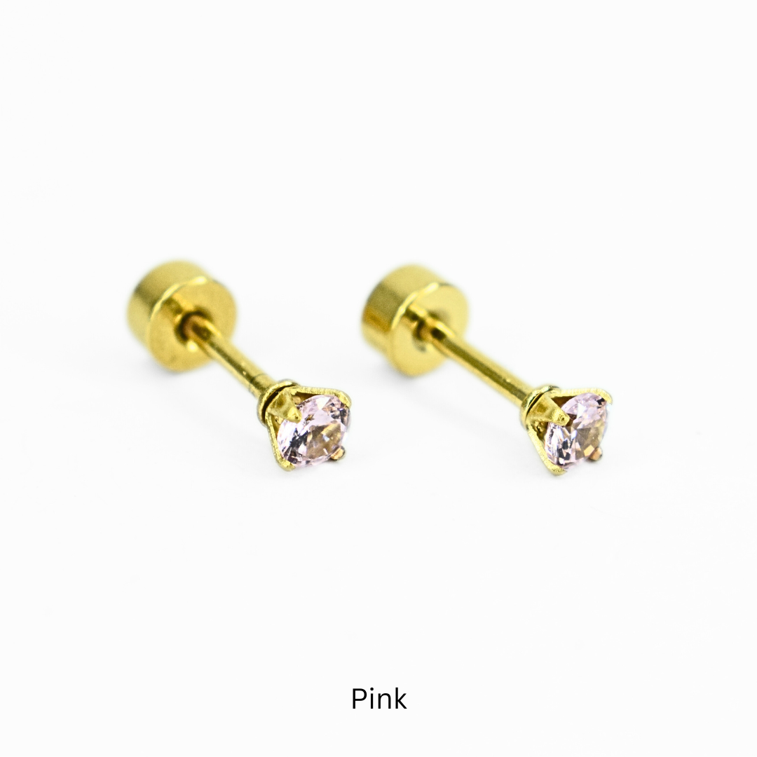 3mm Multi Colour diamond studs - Gold - TheEarringCollective