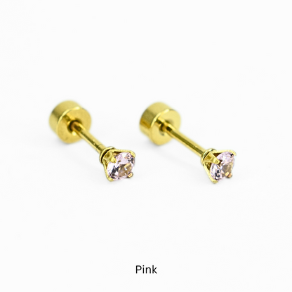 3mm Multi Colour diamond studs - Gold - TheEarringCollective